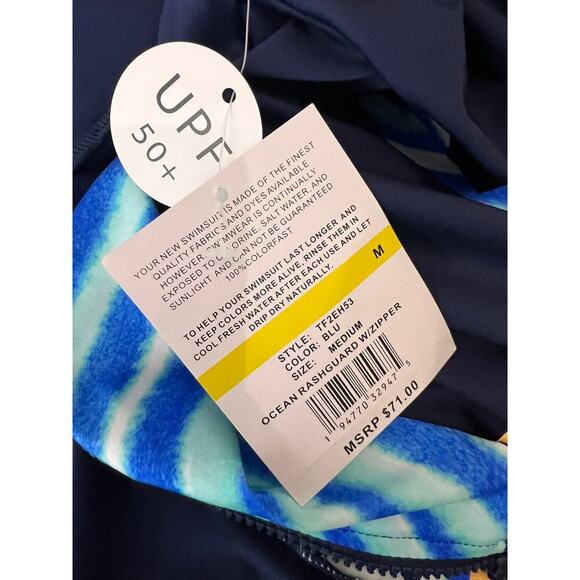 24th & Ocean Retro UPF 50% Bandeaukini and Rashguard Set Blue Women's Size M NWT - Picture 5 of 7